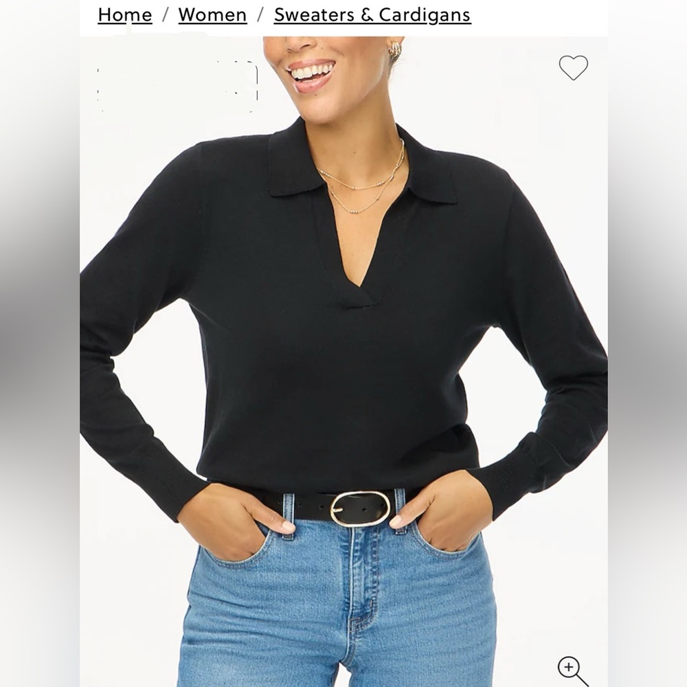 NWT J. Crew cotton black v-neck collared sweater tee size Medium